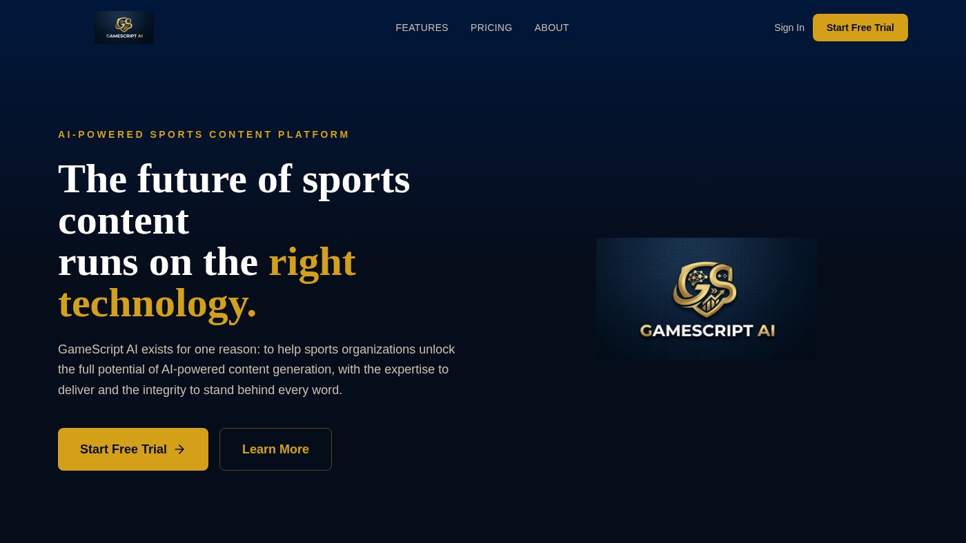 GameScript AI - AI-Powered Sports Content Platform dashboard interface