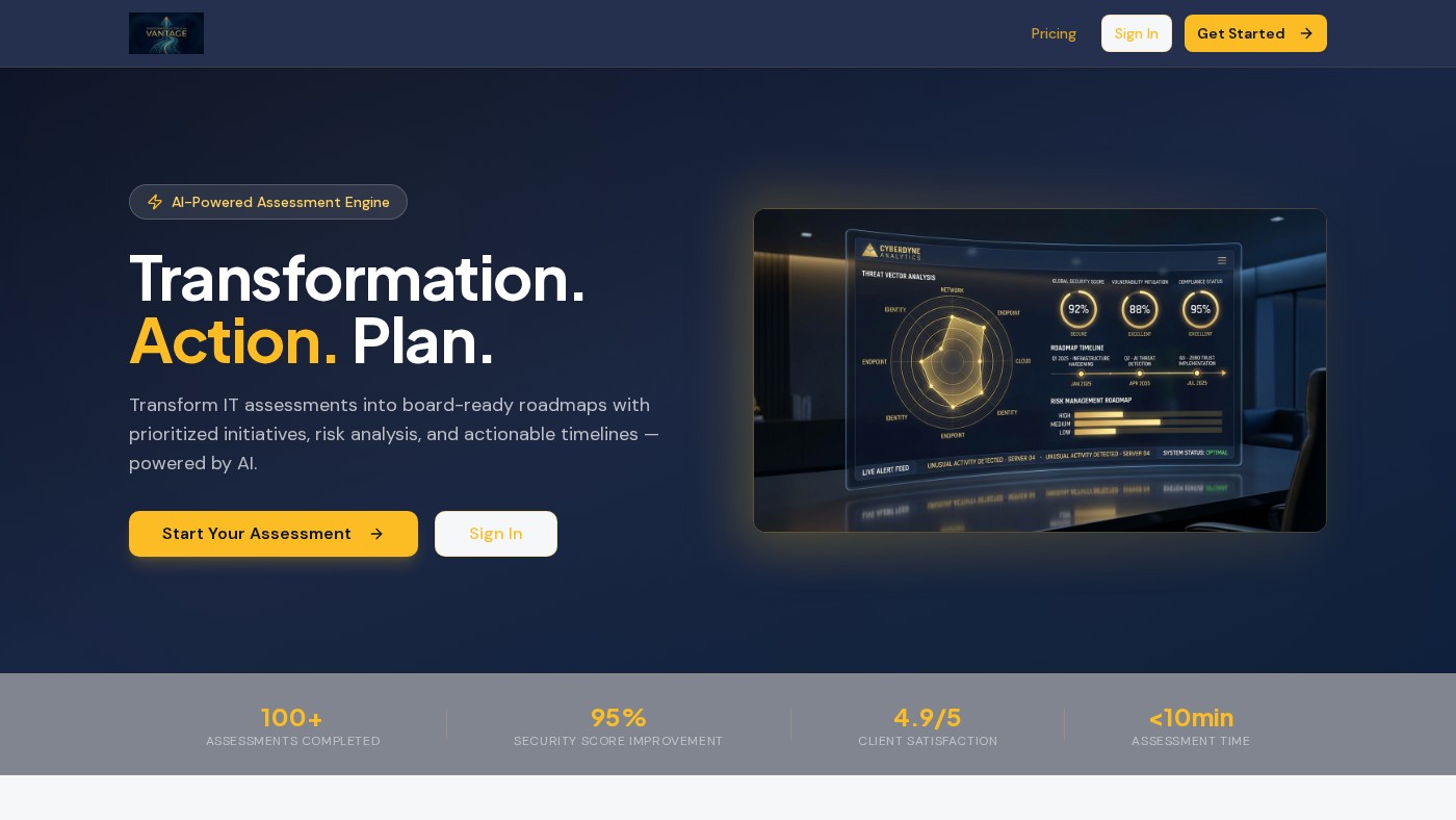 Vantage - AI-Powered Assessment Engine dashboard interface